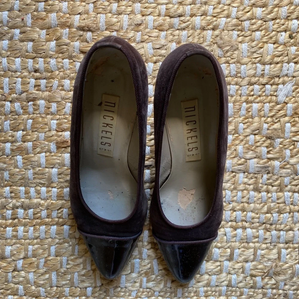 Vintage Nickel Brown Suede Pumps